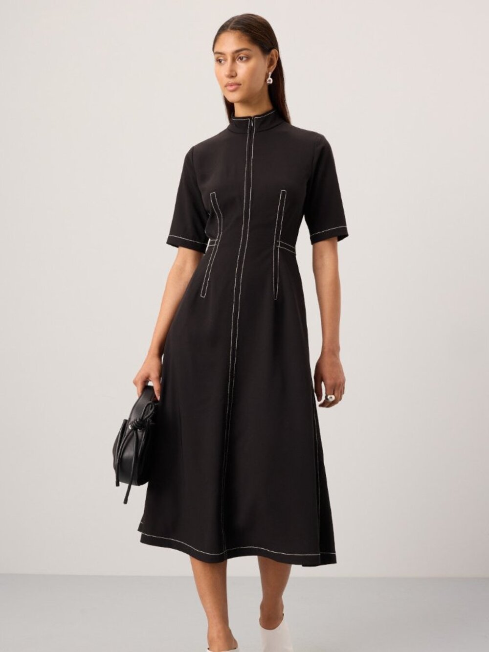 Rosetta Getty Black Mock Neck Midi Dress Size 0